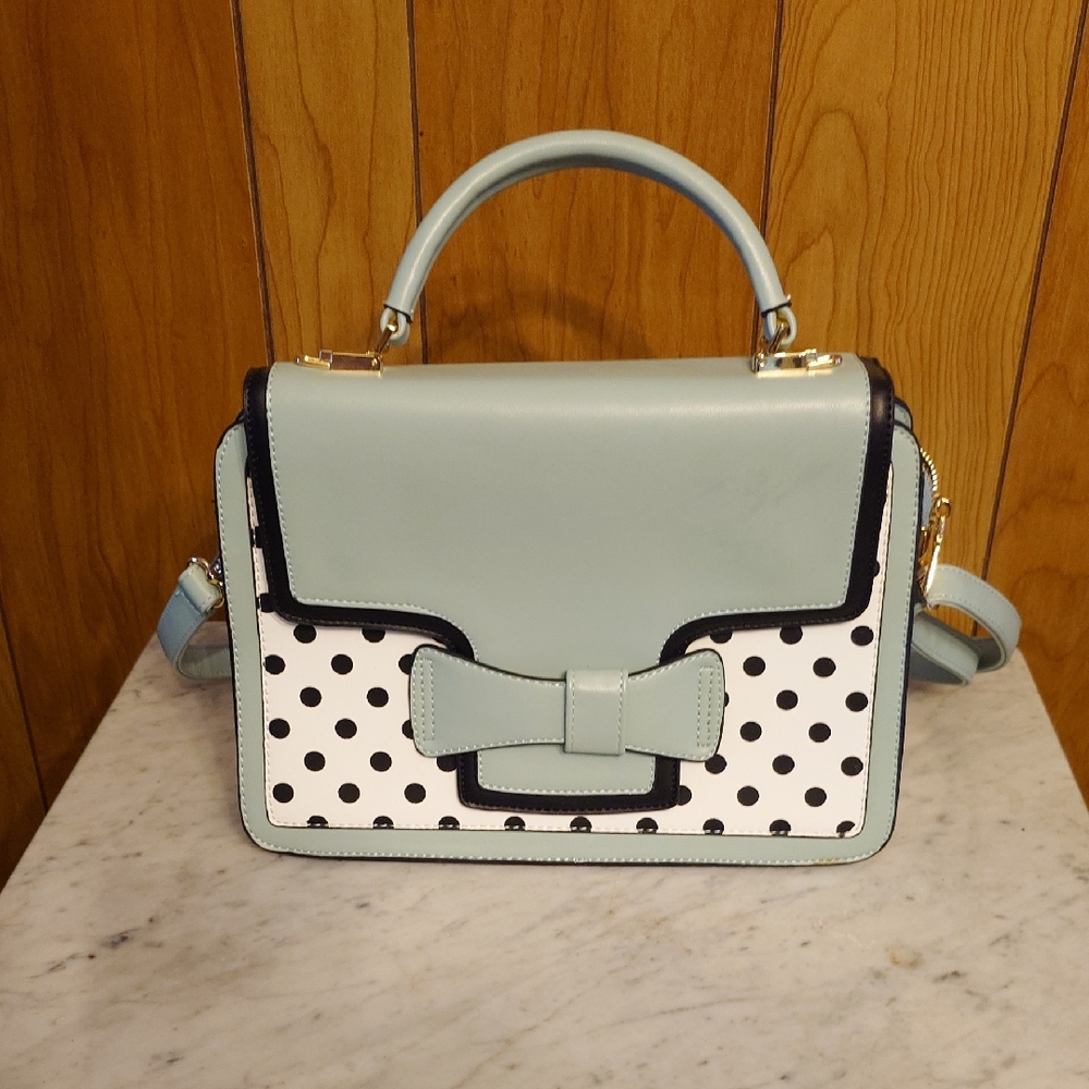 Chic Mint and Black Polka Dot Satchel